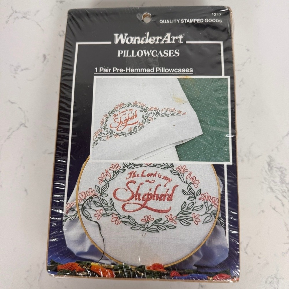 WonderArt Stamped Pillowcases Lord Is My Shepherd Embroidery Kit 1217 20x30 Pair